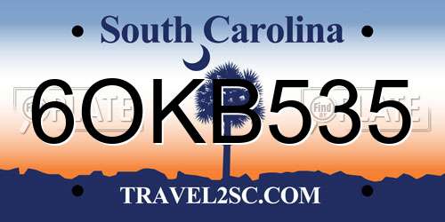 6OKB535 South Carolina License Plate