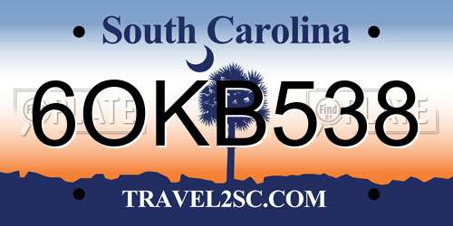 6OKB538 South Carolina License Plate
