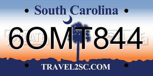 6OMT844 South Carolina License Plate