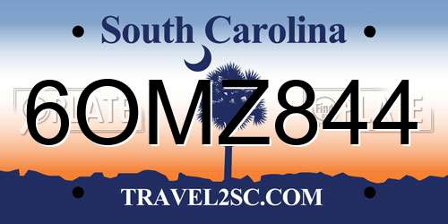 6OMZ844 South Carolina License Plate