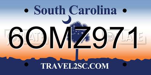 6OMZ971 South Carolina License Plate