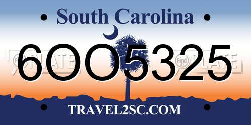 6OO5325 South Carolina License Plate