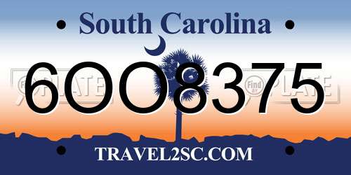 6OO8375 South Carolina License Plate