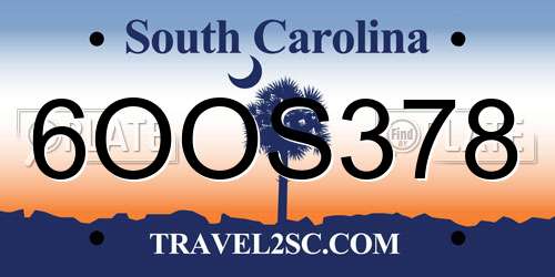 6OOS378 South Carolina License Plate