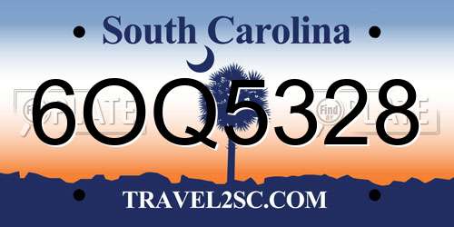 6OQ5328 South Carolina License Plate
