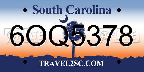 6OQ5378 South Carolina License Plate