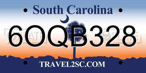 6OQB328 South Carolina License Plate