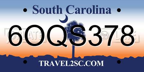 6OQS378 South Carolina License Plate