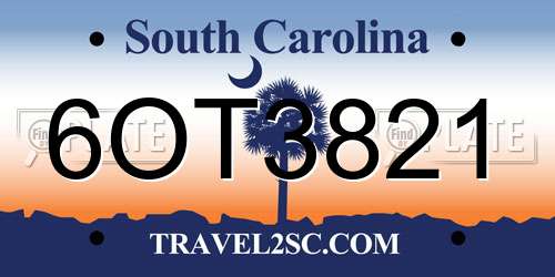 6OT3821 South Carolina License Plate