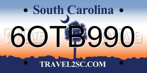 6OTB990 South Carolina License Plate