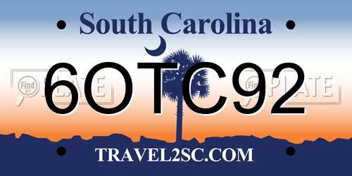 6OTC92 South Carolina License Plate