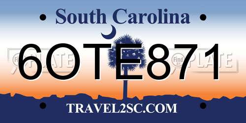 6OTE871 South Carolina License Plate