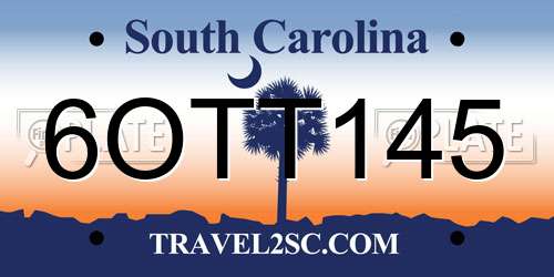 6OTT145 South Carolina License Plate
