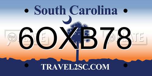 6OXB78 South Carolina License Plate