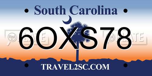 6OXS78 South Carolina License Plate