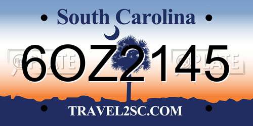 6OZ2145 South Carolina License Plate