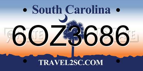 6OZ3686 South Carolina License Plate
