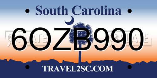 6OZB990 South Carolina License Plate