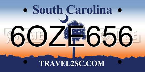 6OZE656 South Carolina License Plate
