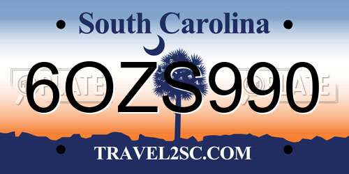 6OZS990 South Carolina License Plate