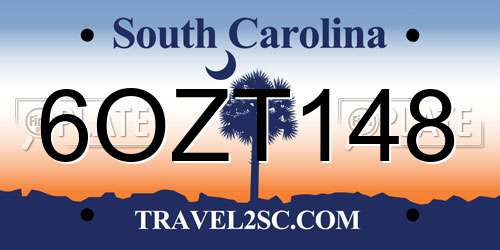 6OZT148 South Carolina License Plate