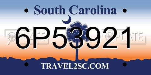 6P53921 South Carolina License Plate
