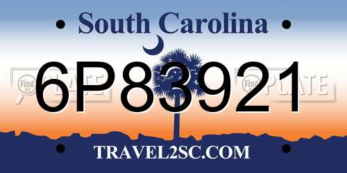 6P83921 South Carolina License Plate