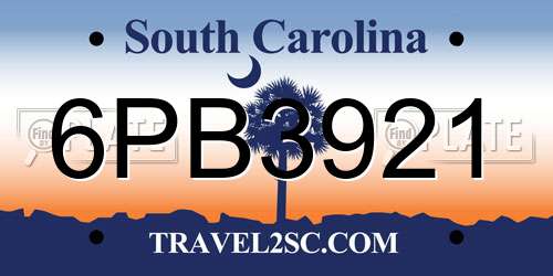 6PB3921 South Carolina License Plate