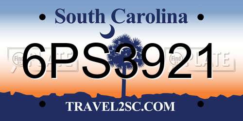 6PS3921 South Carolina License Plate