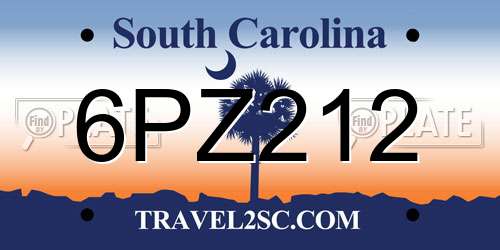 6PZ212 South Carolina License Plate