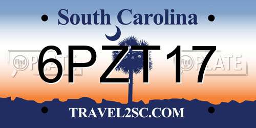 6PZT17 South Carolina License Plate
