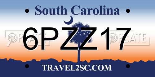 6PZZ17 South Carolina License Plate
