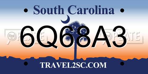 6Q68A3 South Carolina License Plate