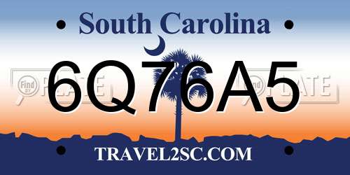 6Q76A5 South Carolina License Plate