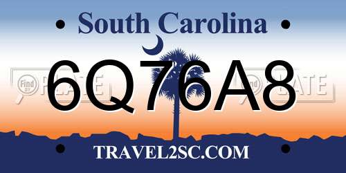 6Q76A8 South Carolina License Plate