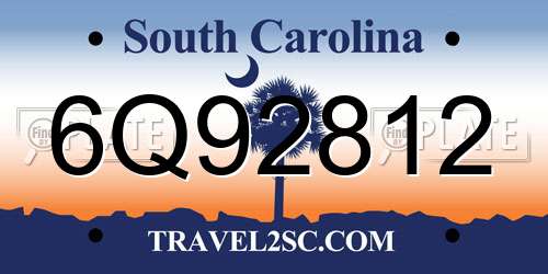 6Q92812 South Carolina License Plate