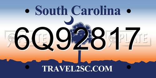 6Q92817 South Carolina License Plate