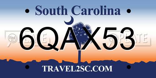 6QAX53 South Carolina License Plate