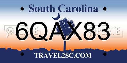 6QAX83 South Carolina License Plate