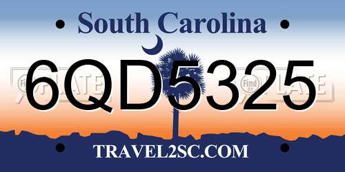 6QD5325 South Carolina License Plate