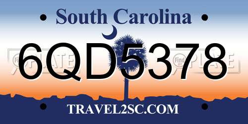 6QD5378 South Carolina License Plate