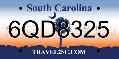 6QD8325 South Carolina License Plate