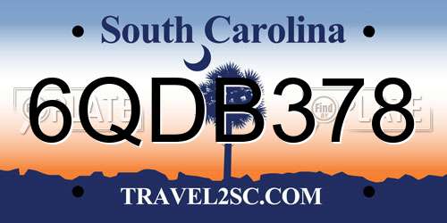 6QDB378 South Carolina License Plate