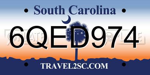 6QED974 South Carolina License Plate