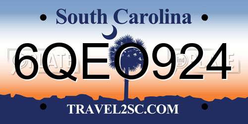 6QEO924 South Carolina License Plate