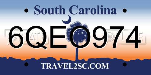6QEO974 South Carolina License Plate