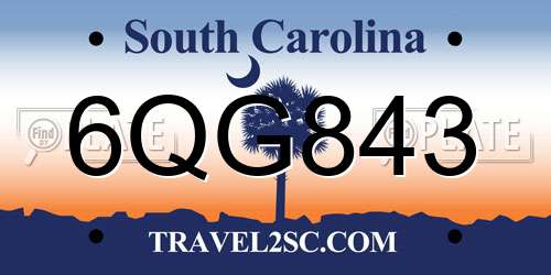 6QG843 South Carolina License Plate