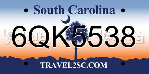 6QK5538 South Carolina License Plate