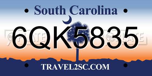 6QK5835 South Carolina License Plate