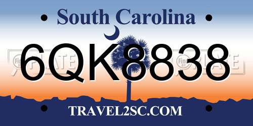 6QK8838 South Carolina License Plate